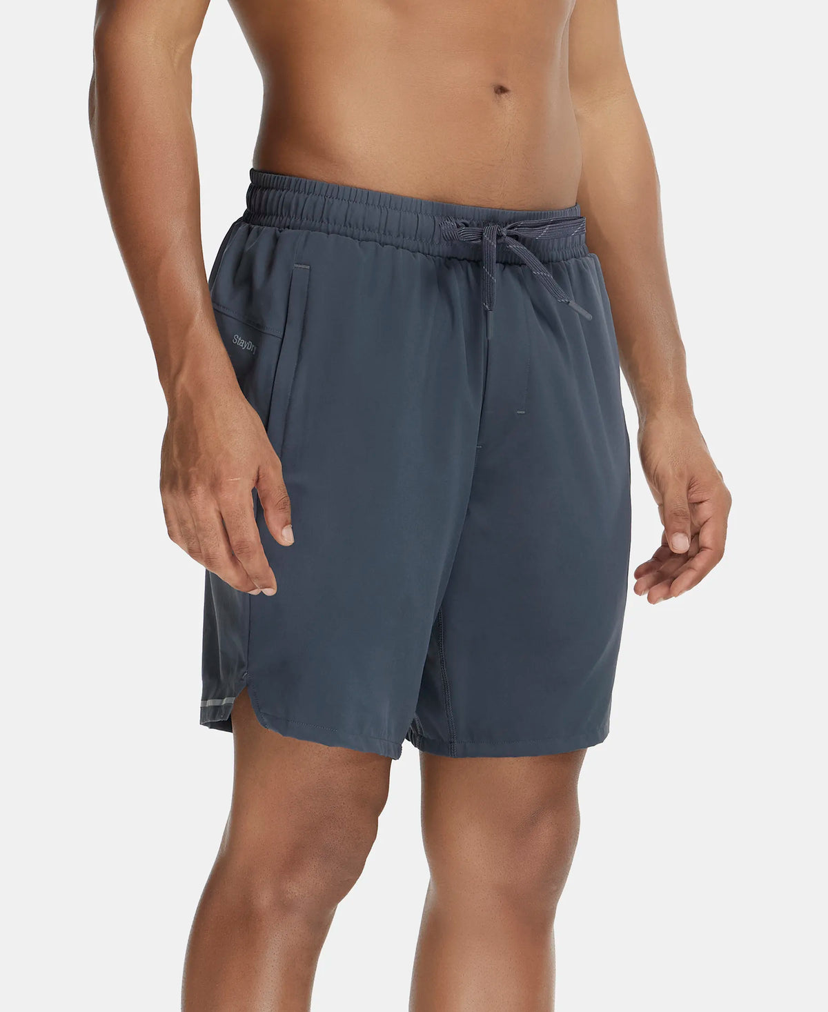 Recycled Microfiber Elastane Stretch Solid Shorts with Zipper Pockets and StayFresh Treatment - Graphite