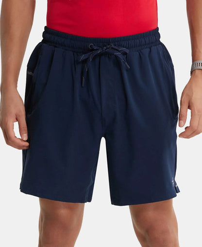 Recycled Microfiber Elastane Stretch Solid Shorts with Zipper Pockets and StayFresh Treatment - Navy