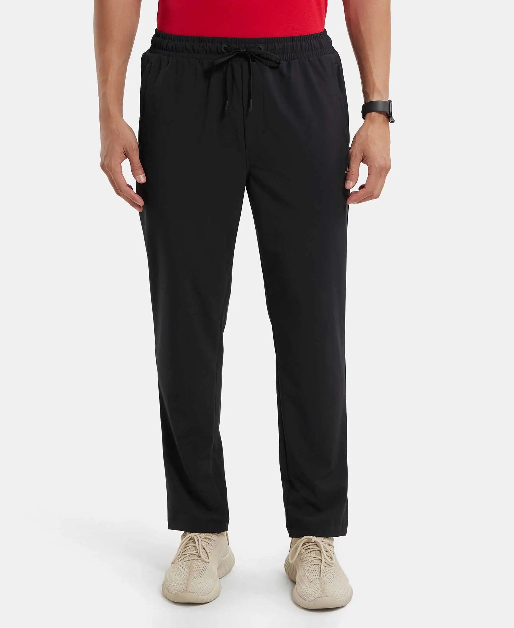 Recycled Microfiber Elastane Stretch Trackpant with Zipper Pockets and StayFresh Treatment - Black