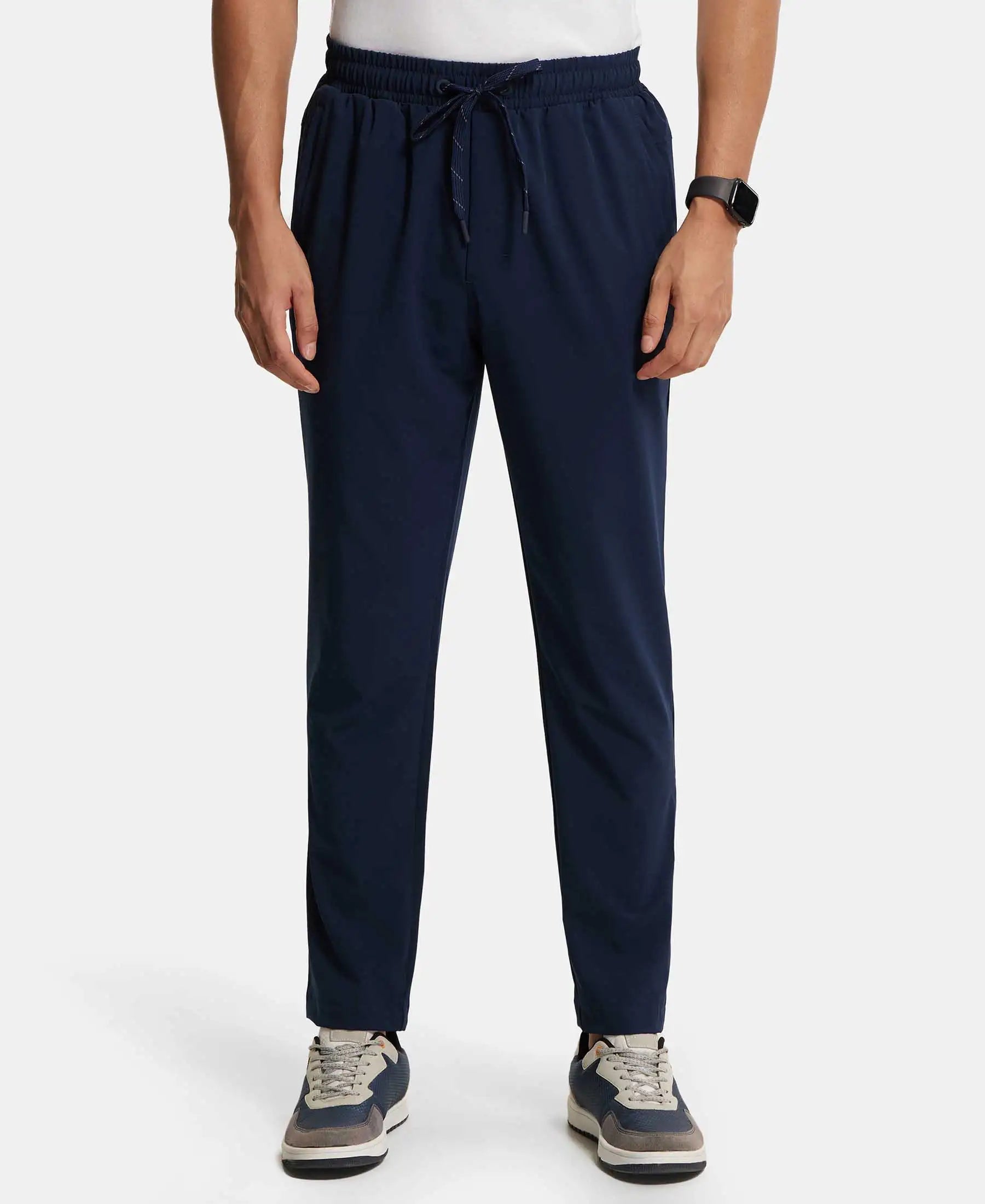 Recycled Microfiber Elastane Stretch Trackpant with Zipper Pockets and StayFresh Treatment - Navy