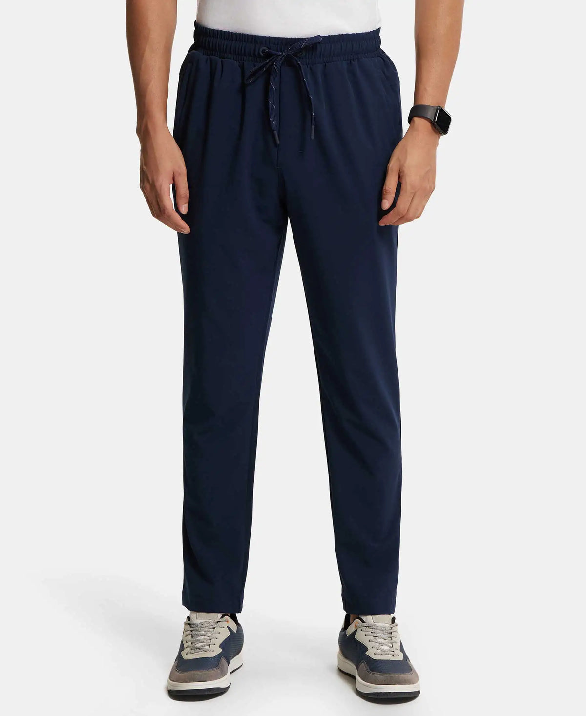 Recycled Microfiber Elastane Stretch Trackpant with Zipper Pockets and StayFresh Treatment - Navy