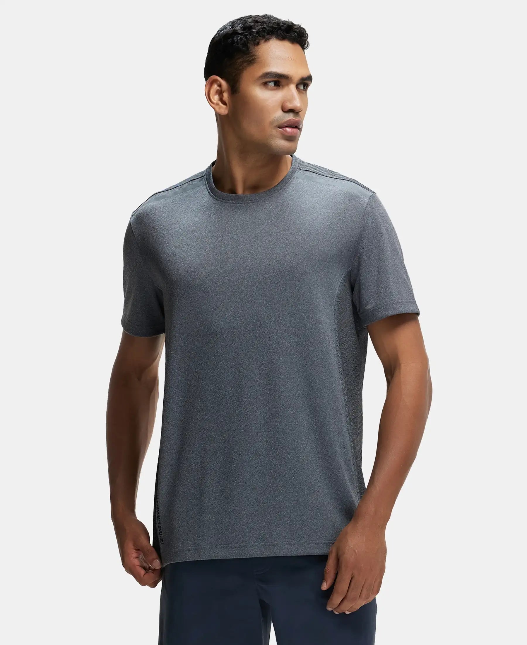 Recycled Microfiber Elastane Stretch Half Sleeve Round Neck T-Shirt with Breathable Mesh - Black