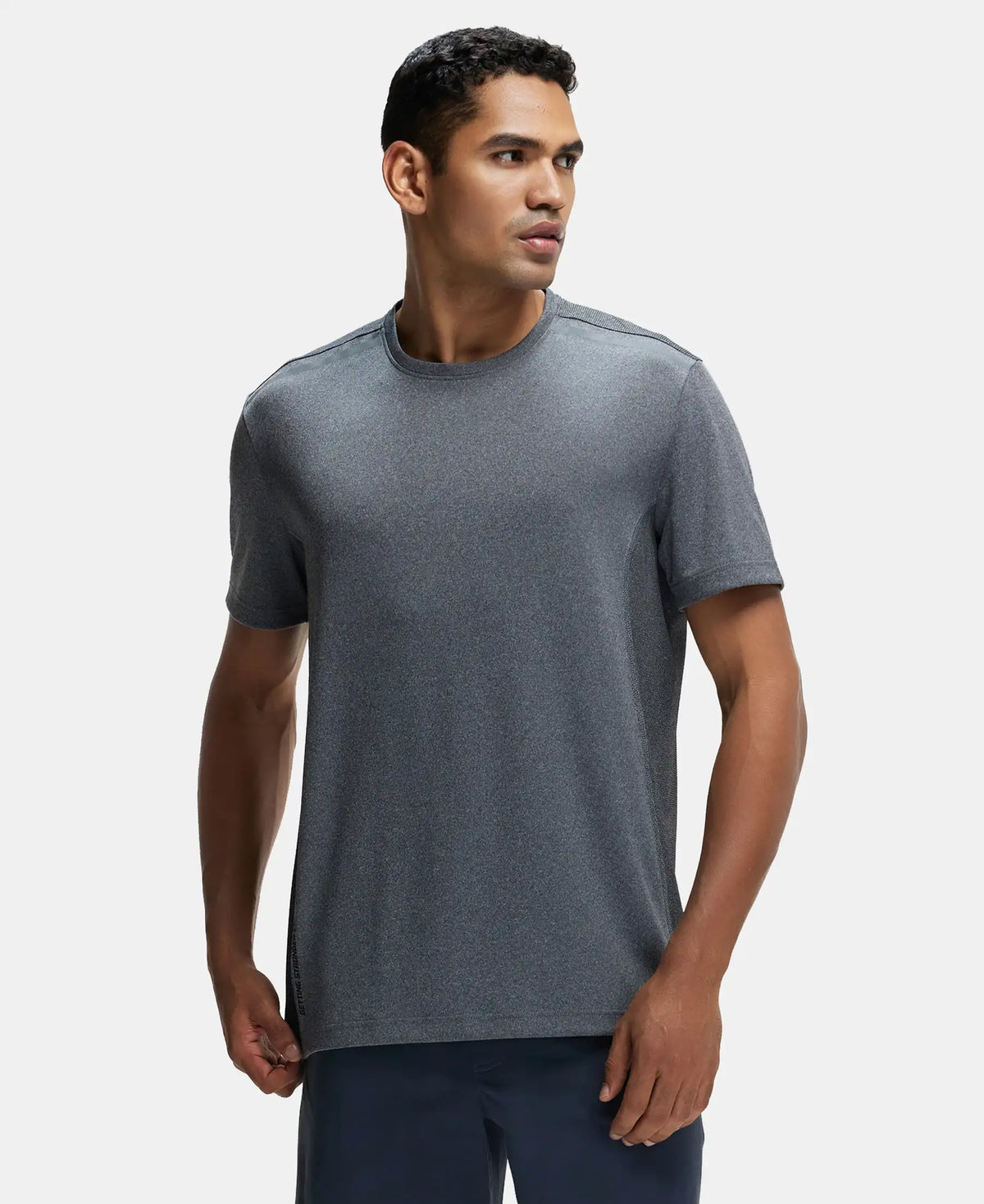 Recycled Microfiber Elastane Stretch Half Sleeve Round Neck T-Shirt with Breathable Mesh - Black