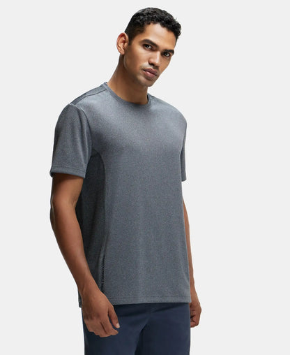Recycled Microfiber Elastane Stretch Half Sleeve Round Neck T-Shirt with Breathable Mesh - Black