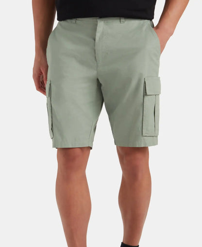 Super Combed Cotton Woven Straight Fit Cargo Shorts with Seven Pockets - Iceberg Green