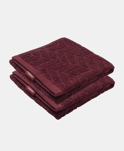 Cotton Terry Ultrasoft and Durable Patterned Hand Towel - Burgundy (Pack of 2)