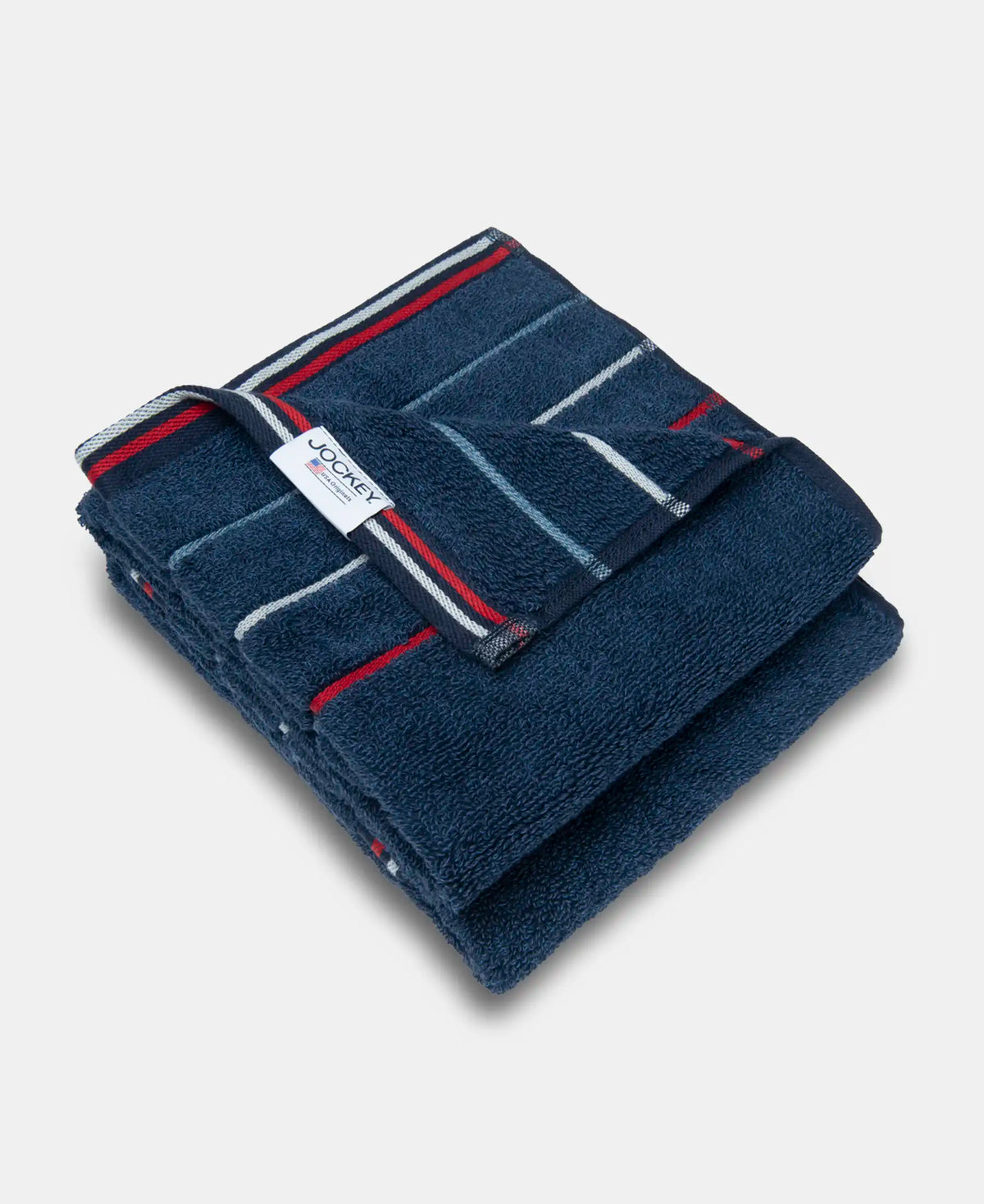 Cotton Rich Terry Ultrasoft and Durable Striped Hand Towel - Ink Blue Grindle (Pack of 2)