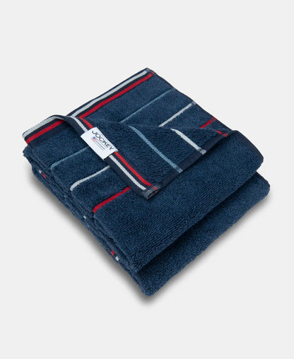Cotton Rich Terry Ultrasoft and Durable Striped Hand Towel - Ink Blue Grindle (Pack of 2)