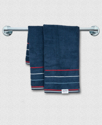 Cotton Rich Terry Ultrasoft and Durable Striped Hand Towel - Ink Blue Grindle (Pack of 2)