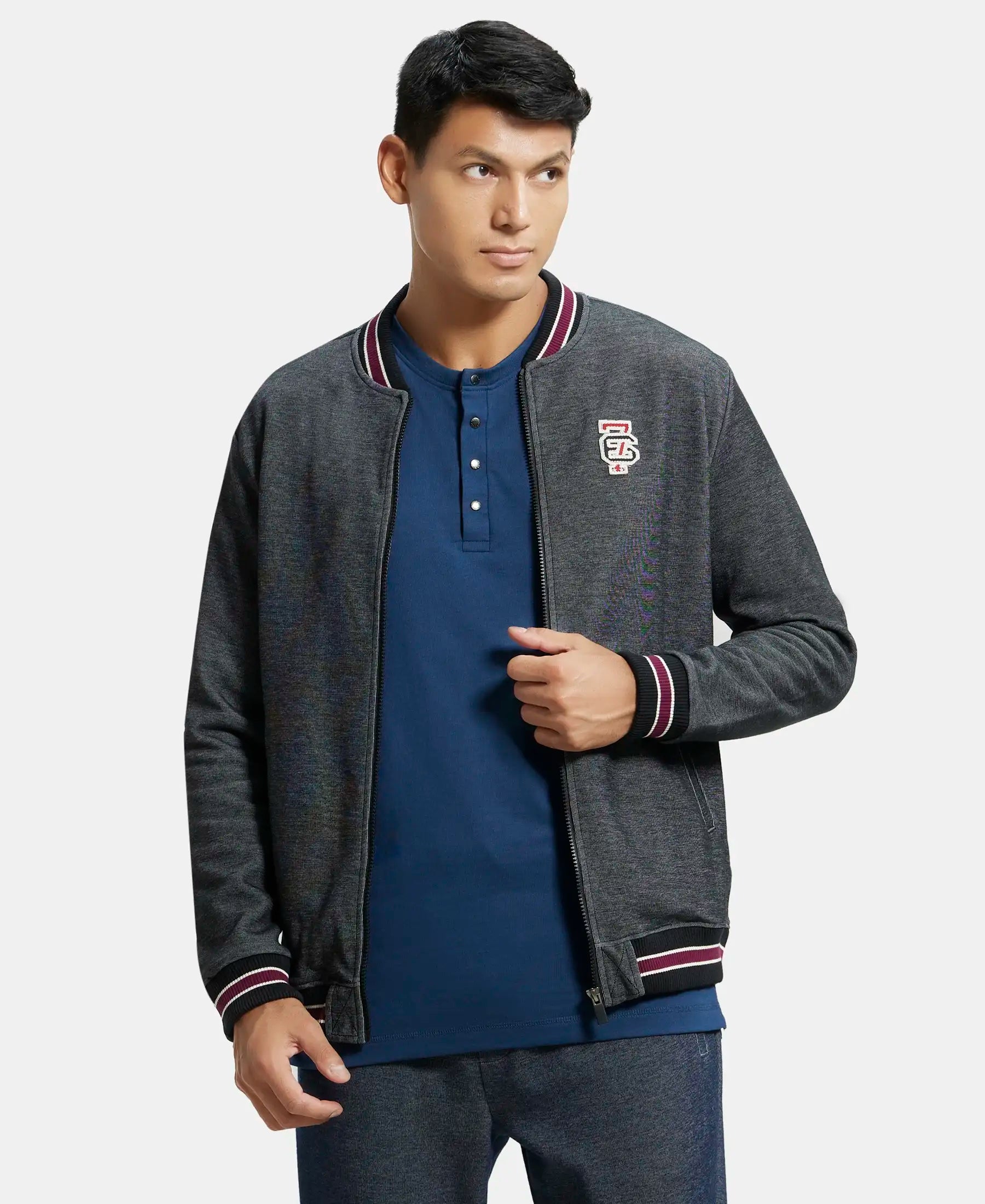 Super Combed Cotton Rich Jacket with Ribbed Cuffs - Black