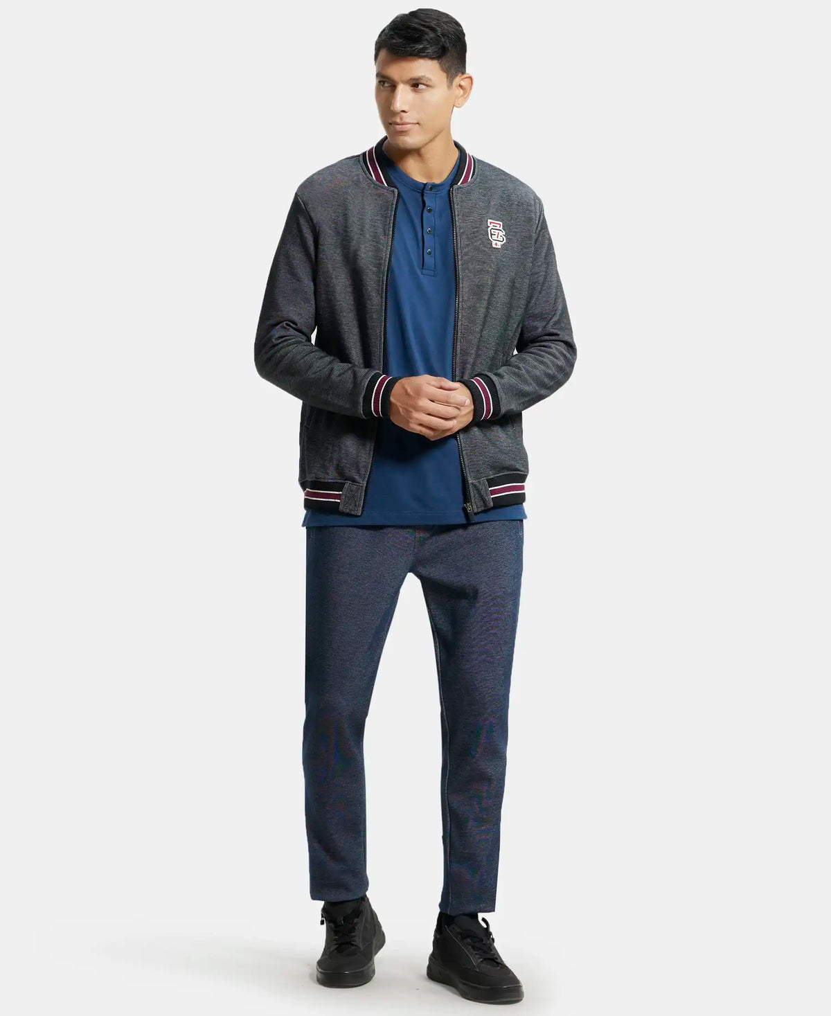 Super Combed Cotton Rich Jacket with Ribbed Cuffs - Black