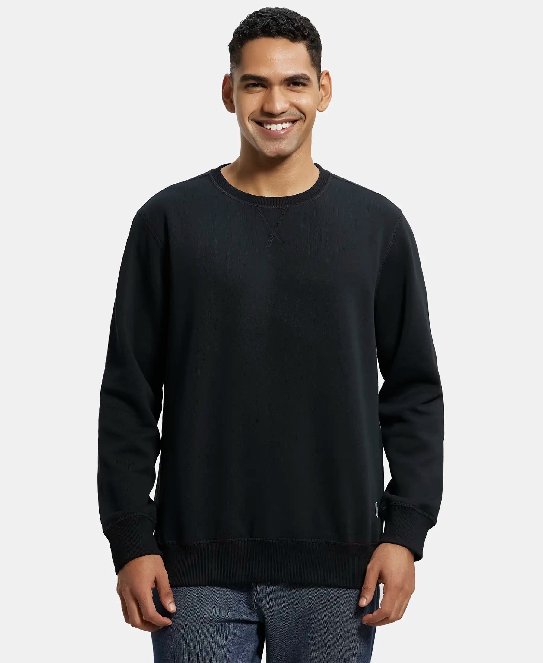 Super Combed Cotton Rich Fleece Sweatshirt with StayWarm Technology - Black