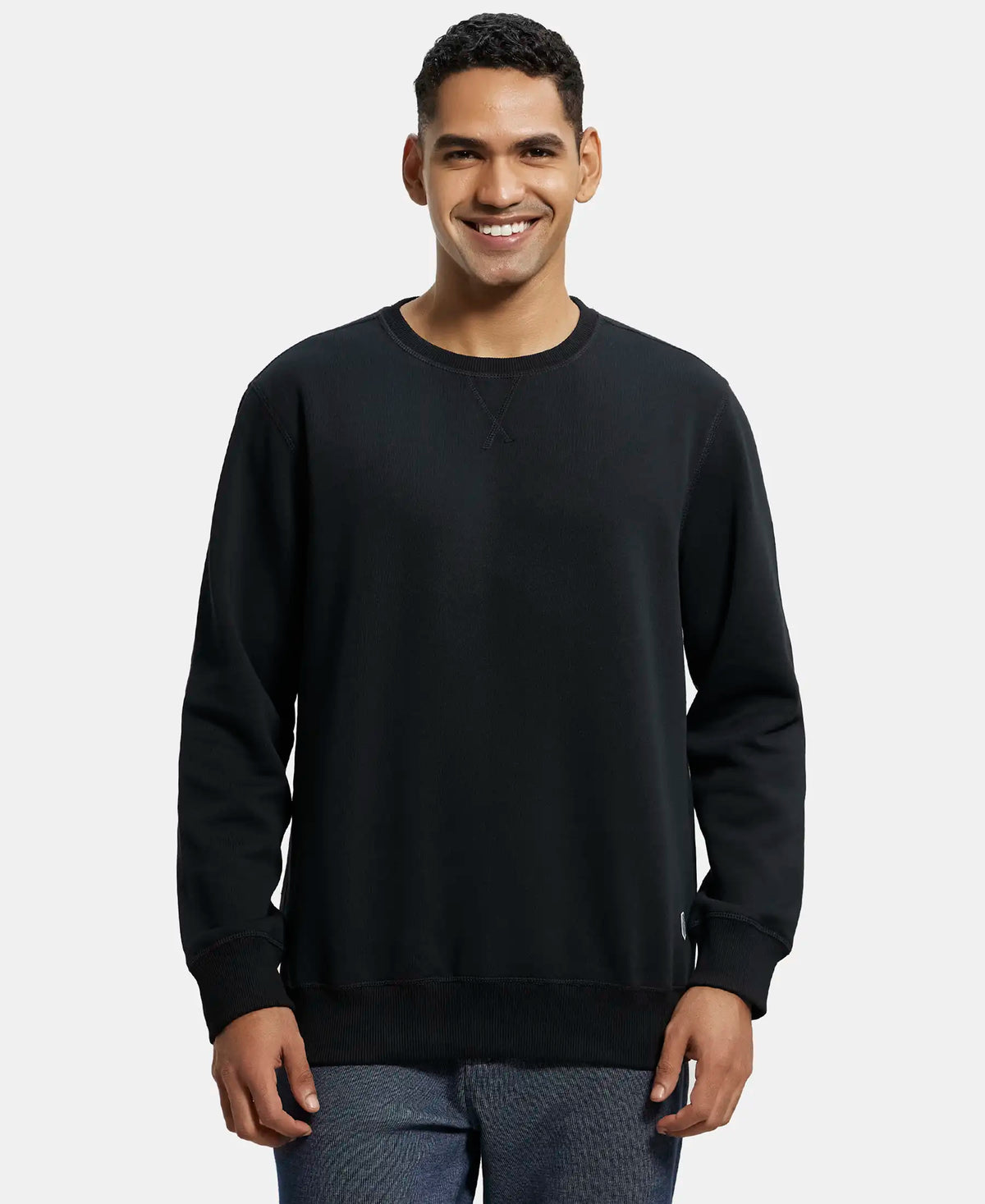 Super Combed Cotton Rich Fleece Sweatshirt with StayWarm Technology - Black