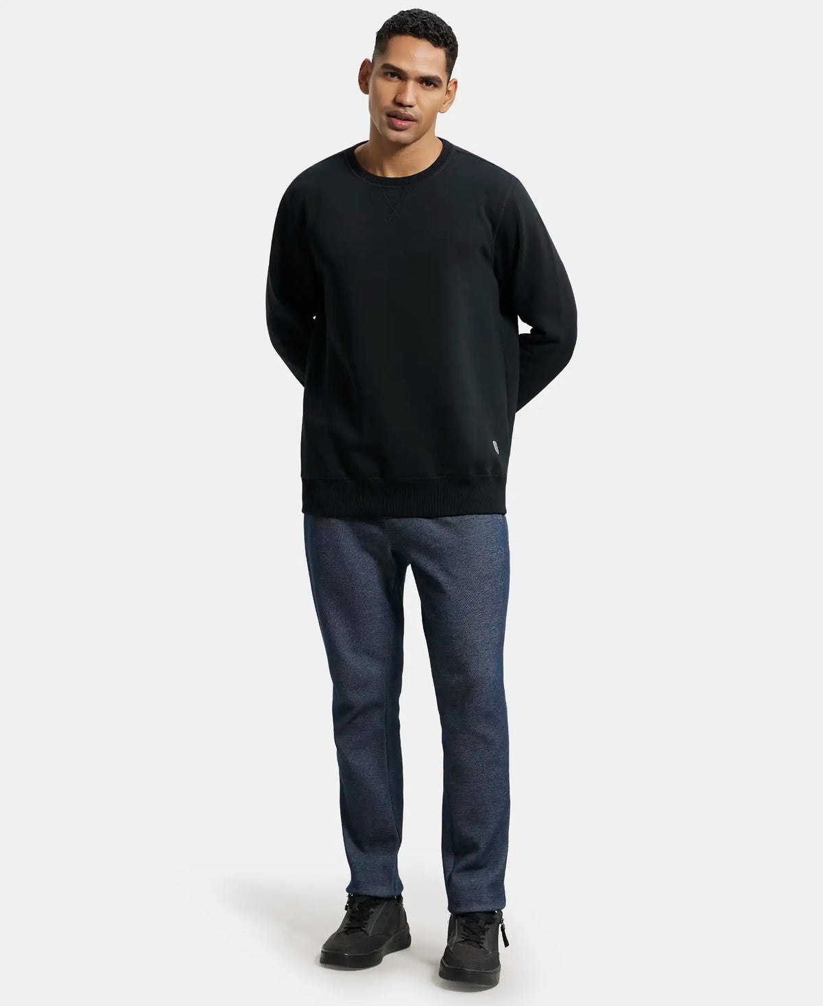 Super Combed Cotton Rich Fleece Sweatshirt with StayWarm Technology - Black