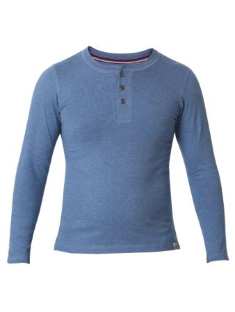 Jockey Light Denim Melange Boys Henley T-Shirt Long Sleeve