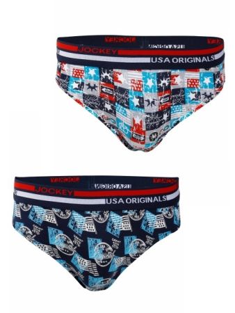 Jockey Navy & Navy Prints Boys Brief Pack of 2-Navy-9-10 Yrs