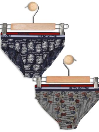 Jockey Navy & Grey Melange Print Boys Brief Pack of 2-Navy-9-10 Yrs