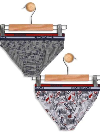 Jockey White & Grey Melange Print Boys Brief Pack of 2-Grey-11-12 Yrs