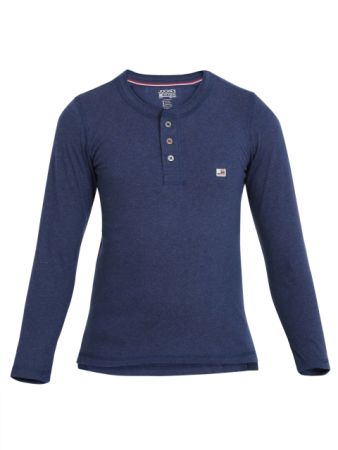 Jockey Ink Blue Melange Boys Henley T-Shirt Long Sleeve-Ink Blue-9-10 Yrs
